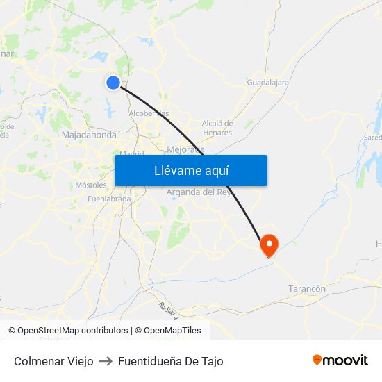 Colmenar Viejo to Fuentidueña De Tajo map