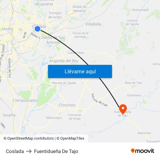 Coslada to Fuentidueña De Tajo map