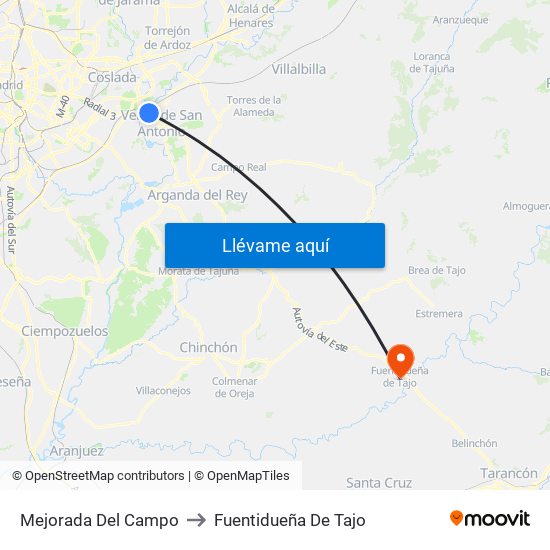 Mejorada Del Campo to Fuentidueña De Tajo map