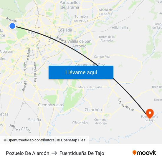 Pozuelo De Alarcón to Fuentidueña De Tajo map