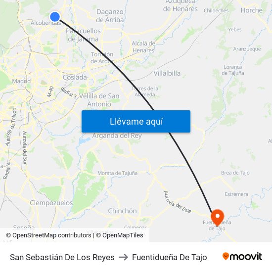 San Sebastián De Los Reyes to Fuentidueña De Tajo map