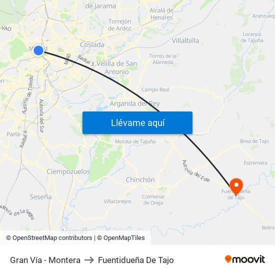 Gran Vía - Montera to Fuentidueña De Tajo map