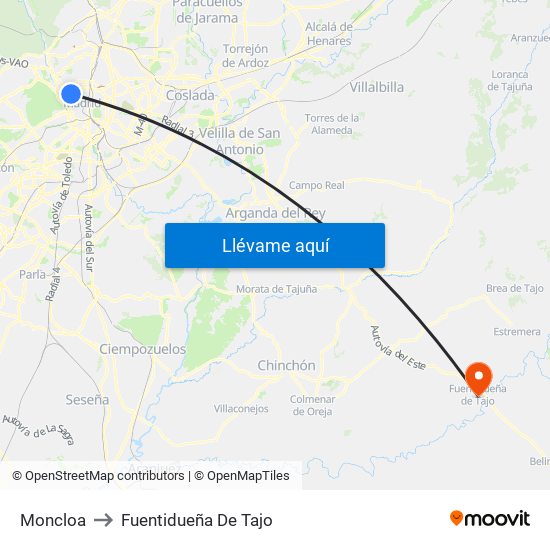 Moncloa to Fuentidueña De Tajo map