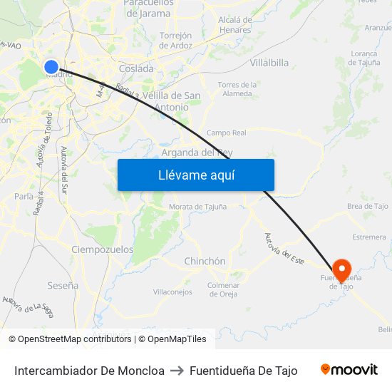 Intercambiador De Moncloa to Fuentidueña De Tajo map