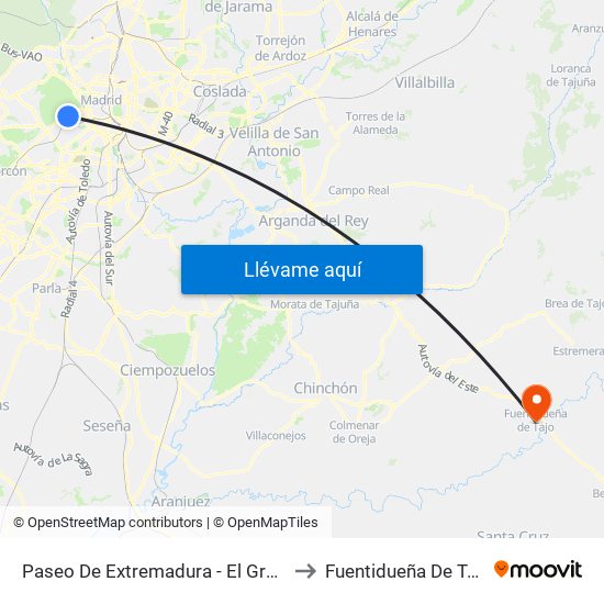Paseo De Extremadura - El Greco to Fuentidueña De Tajo map