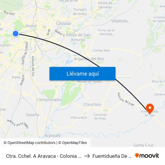 Ctra. Cchel. A Aravaca - Colonia Jardín to Fuentidueña De Tajo map