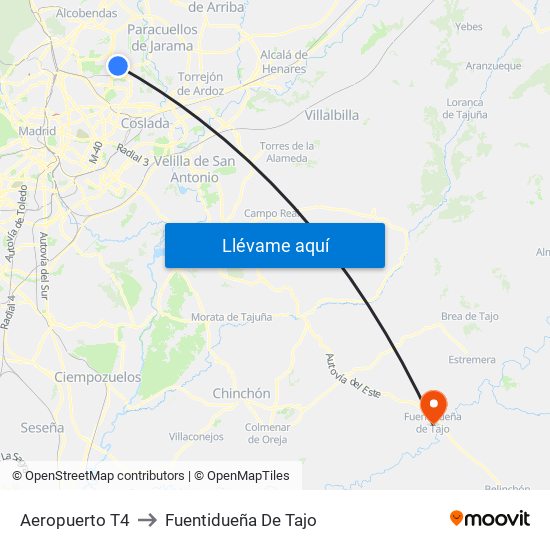 Aeropuerto T4 to Fuentidueña De Tajo map
