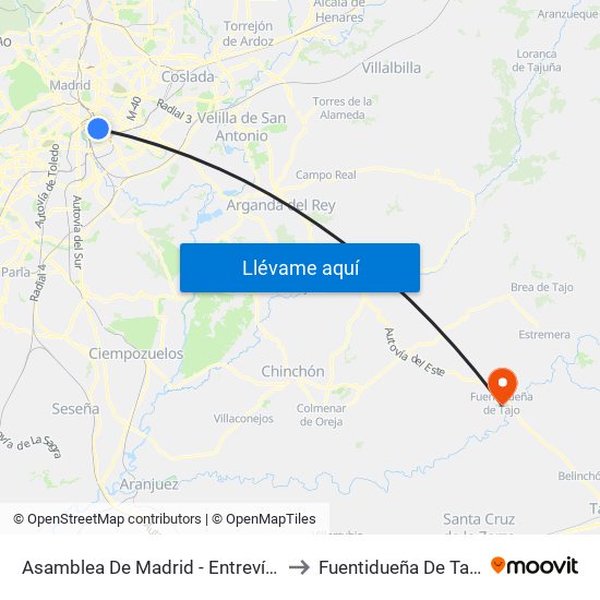 Asamblea De Madrid - Entrevías to Fuentidueña De Tajo map