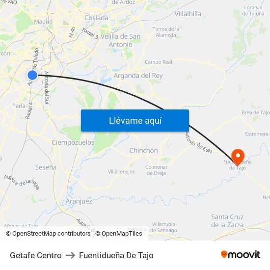 Getafe Centro to Fuentidueña De Tajo map