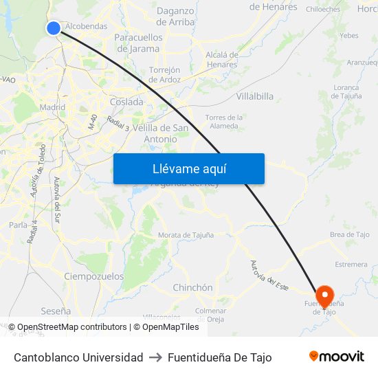 Cantoblanco Universidad to Fuentidueña De Tajo map