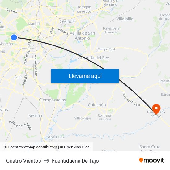 Cuatro Vientos to Fuentidueña De Tajo map