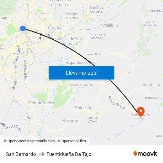 San Bernardo to Fuentidueña De Tajo map