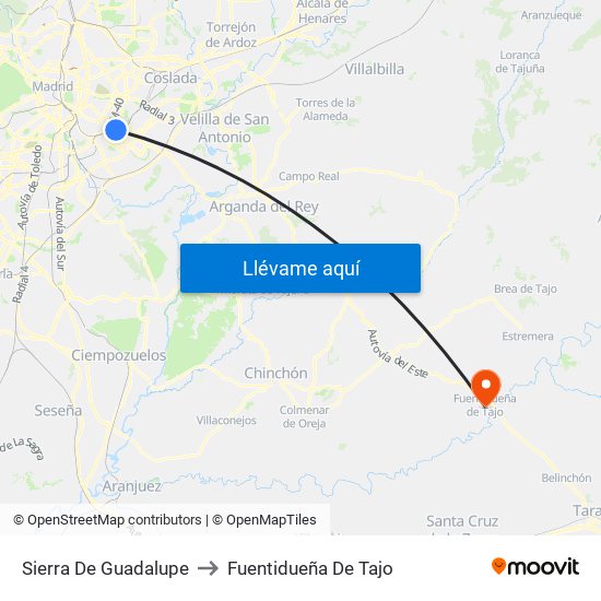 Sierra De Guadalupe to Fuentidueña De Tajo map