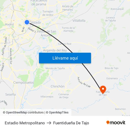 Estadio Metropolitano to Fuentidueña De Tajo map