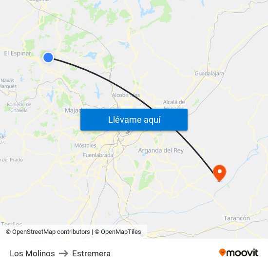 Los Molinos to Estremera map