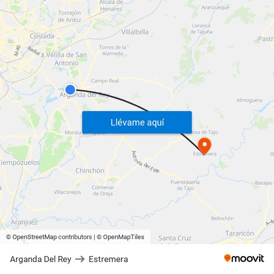 Arganda Del Rey to Estremera map