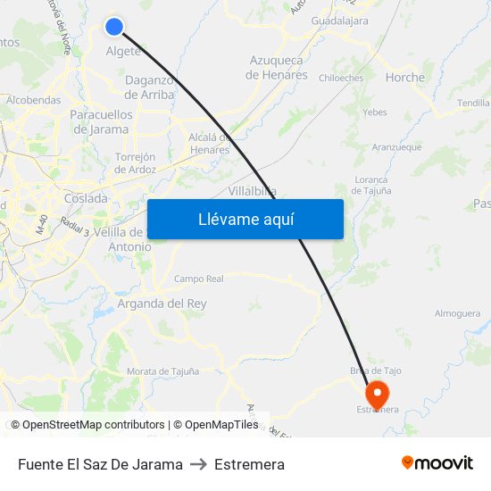 Fuente El Saz De Jarama to Estremera map