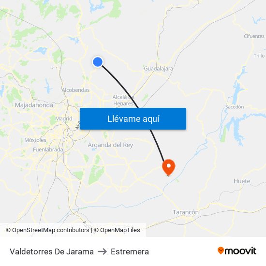 Valdetorres De Jarama to Estremera map