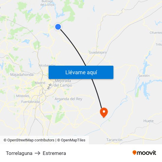 Torrelaguna to Estremera map