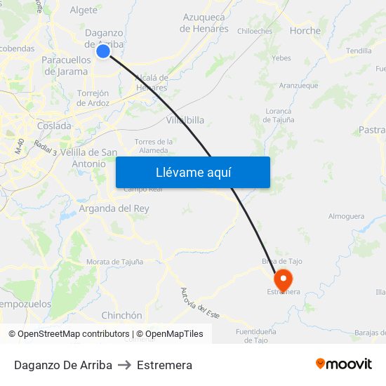 Daganzo De Arriba to Estremera map