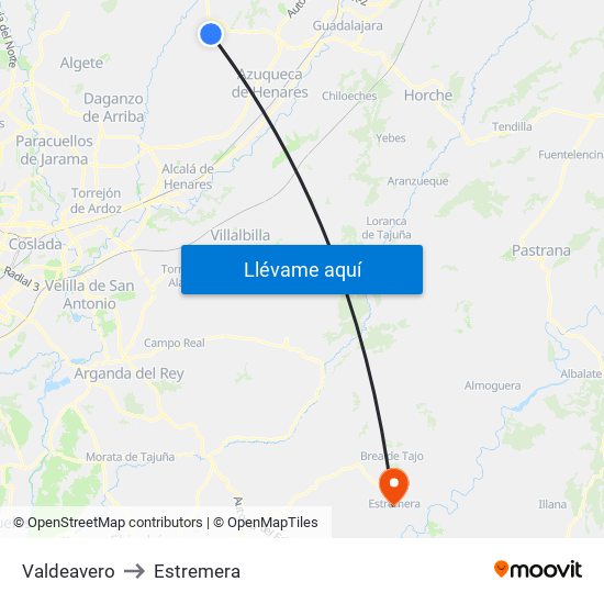 Valdeavero to Estremera map