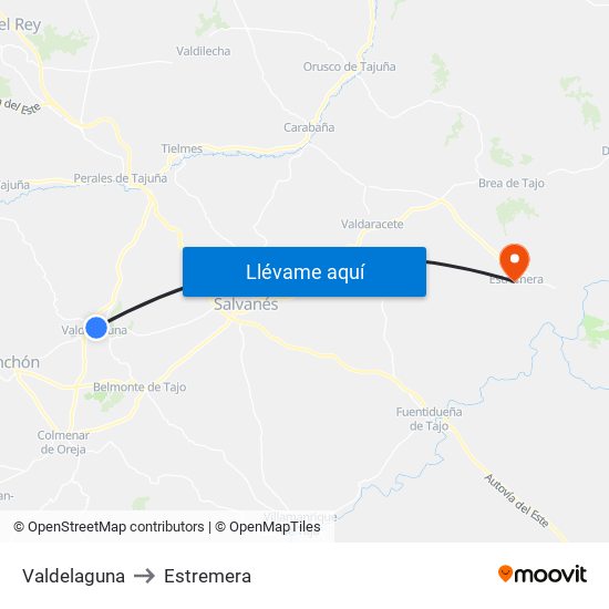 Valdelaguna to Estremera map