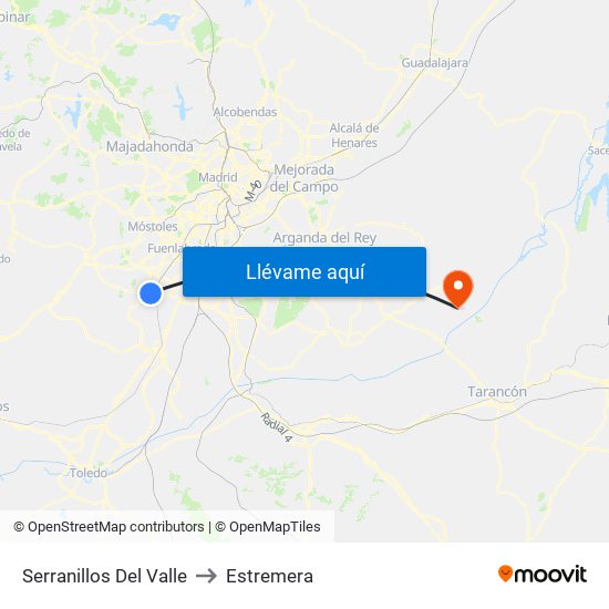 Serranillos Del Valle to Estremera map