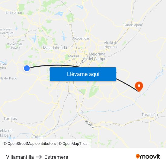 Villamantilla to Estremera map