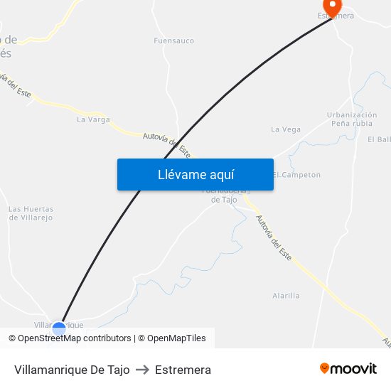 Villamanrique De Tajo to Estremera map