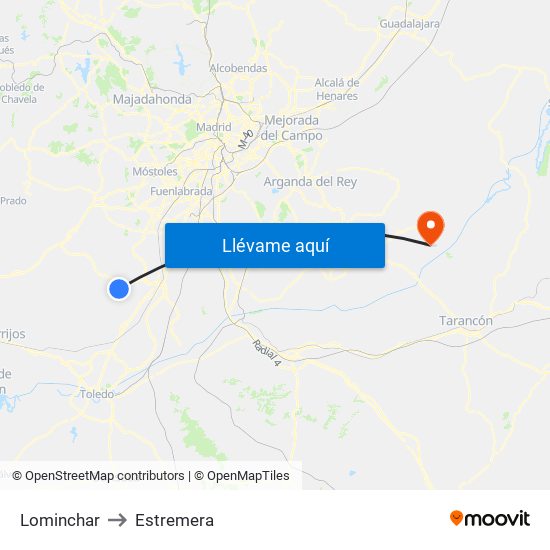 Lominchar to Estremera map
