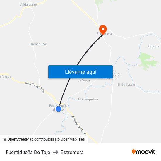 Fuentidueña De Tajo to Estremera map