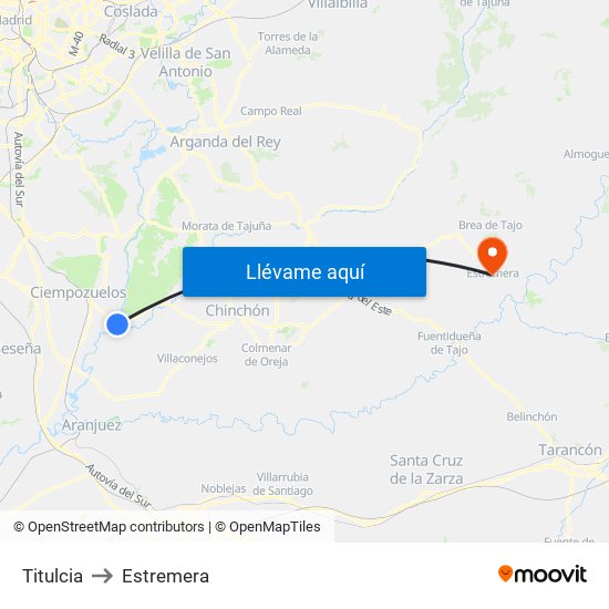 Titulcia to Estremera map