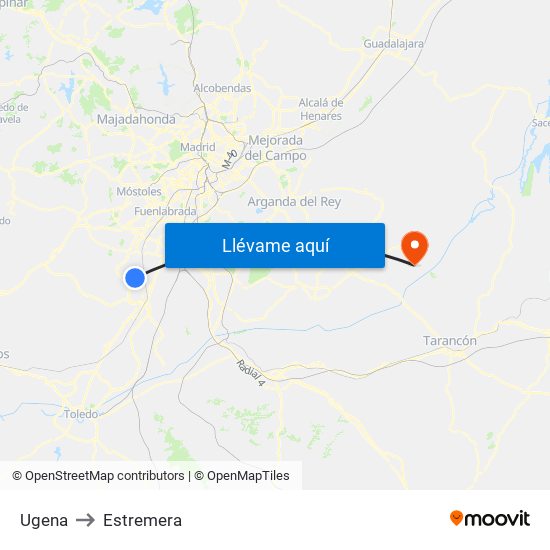 Ugena to Estremera map