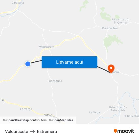 Valdaracete to Estremera map