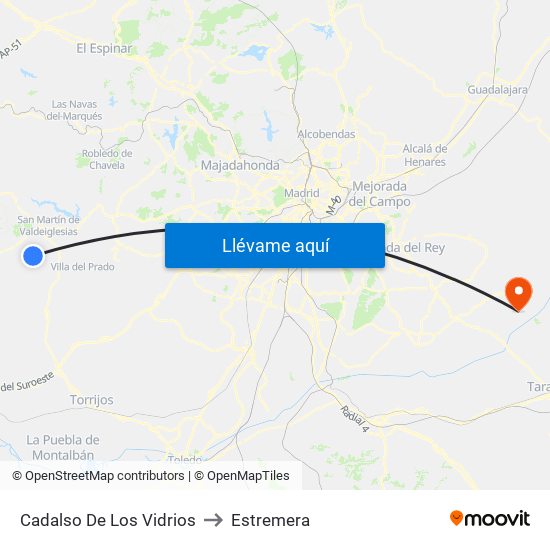 Cadalso De Los Vidrios to Estremera map