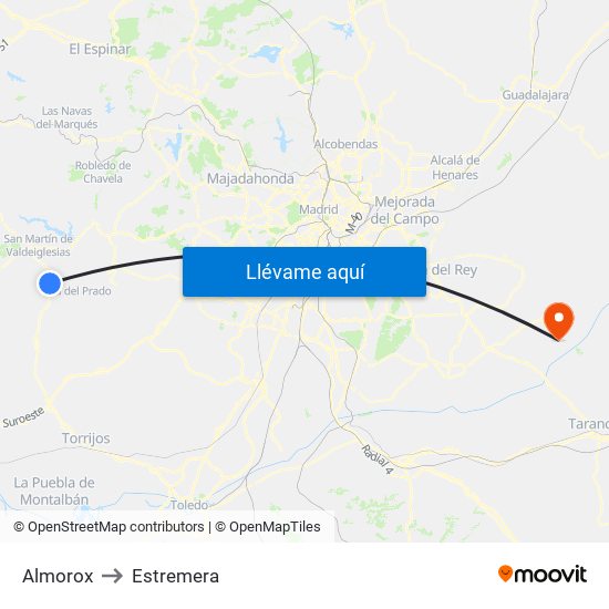 Almorox to Estremera map