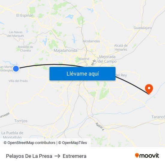 Pelayos De La Presa to Estremera map