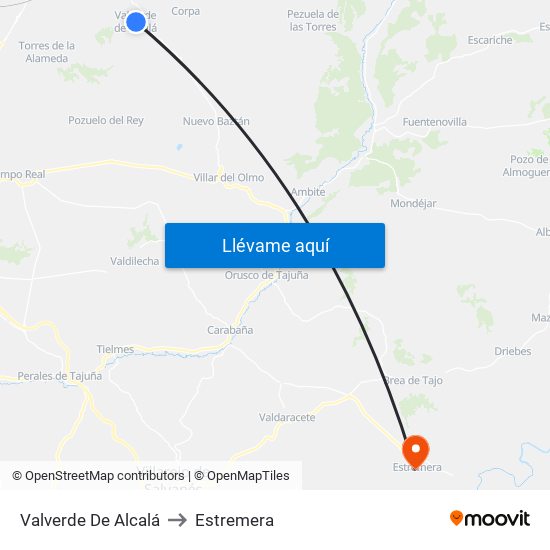 Valverde De Alcalá to Estremera map