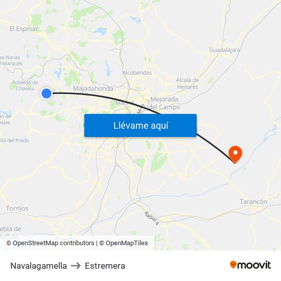 Navalagamella to Estremera map