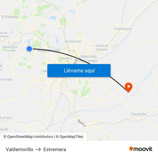 Valdemorillo to Estremera map