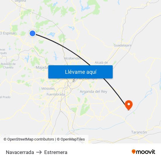 Navacerrada to Estremera map