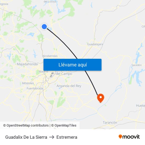 Guadalix De La Sierra to Estremera map
