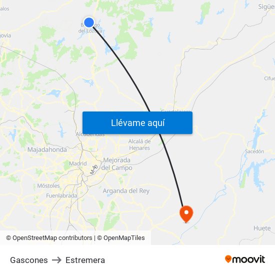 Gascones to Estremera map