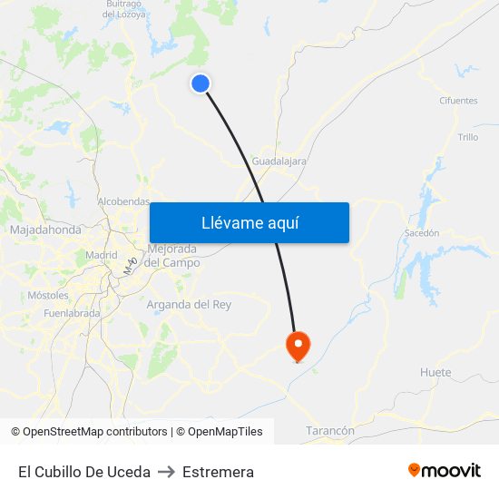 El Cubillo De Uceda to Estremera map