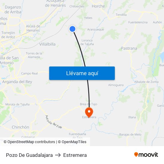 Pozo De Guadalajara to Estremera map