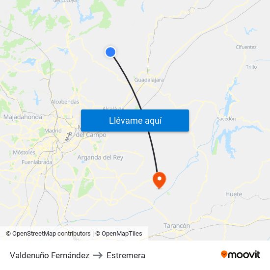 Valdenuño Fernández to Estremera map