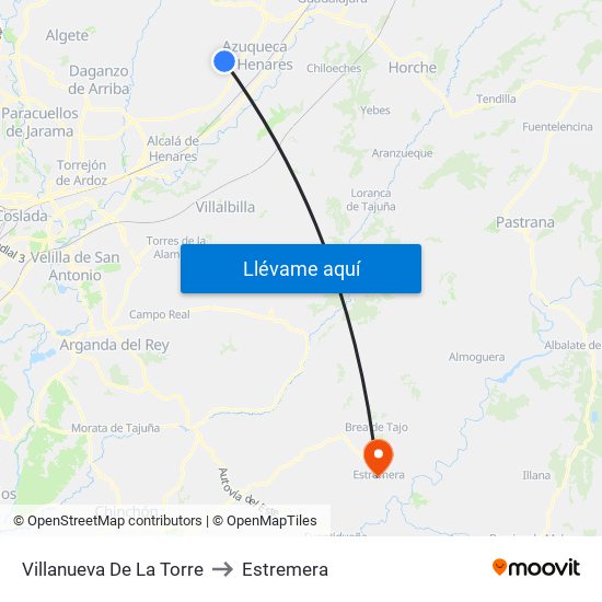 Villanueva De La Torre to Estremera map