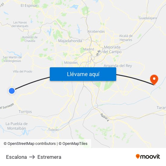 Escalona to Estremera map