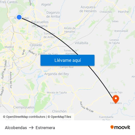 Alcobendas to Estremera map