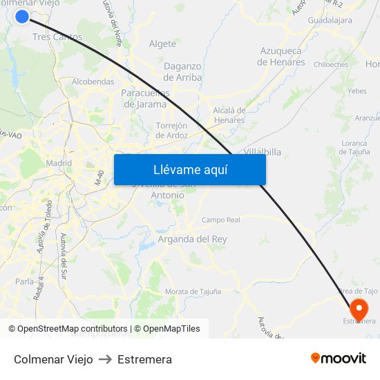 Colmenar Viejo to Estremera map